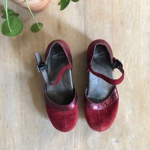 Dansko Red Suede Mary Jane Clogs - Size 37